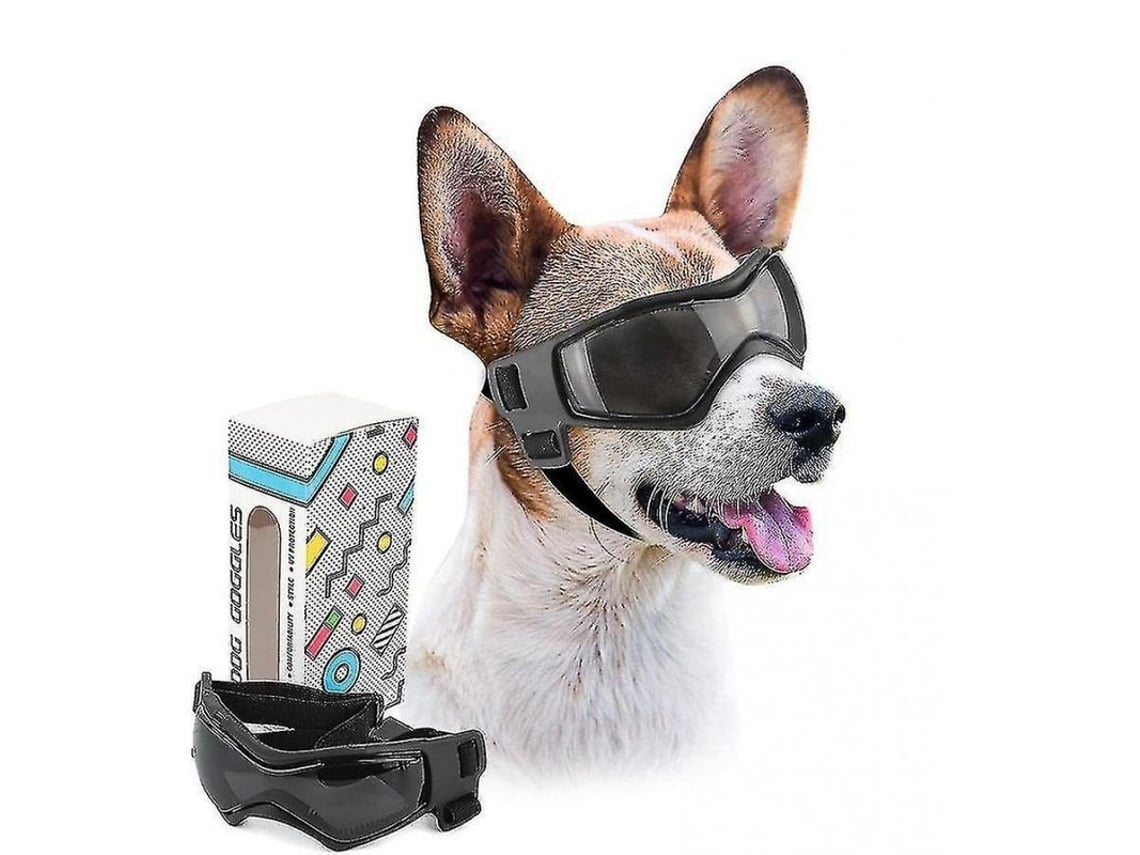 Gafas Rebe para perros de razas pequeñas, lentes curvas con protección UV, ajustables y cómodas, color negro.