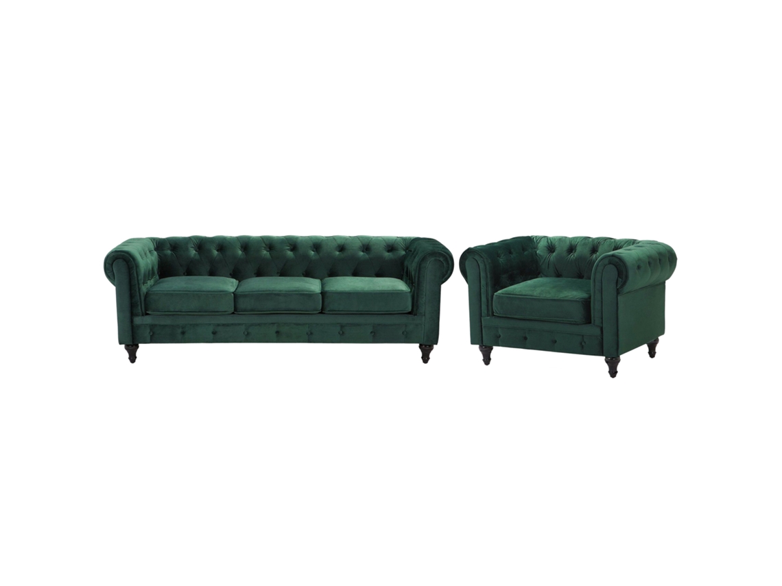 Conjunto de sala de estar BELIANI Chesterfield de Terciopelo Verde 201x75x70