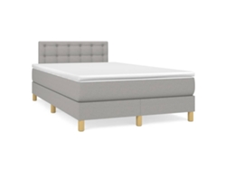 Cama Box Spring Con Colchón Y Led Tela Gris Claro 120x190 Cm