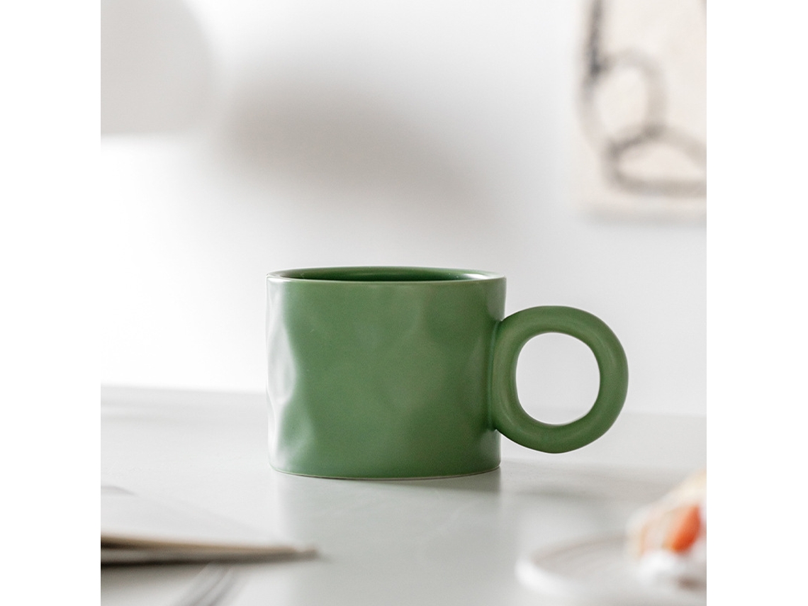 Taza de café azul Klein de Nordic Creative, hecha a mano, con brazalete, de porcelana. Mdug (verde, 450 ml)