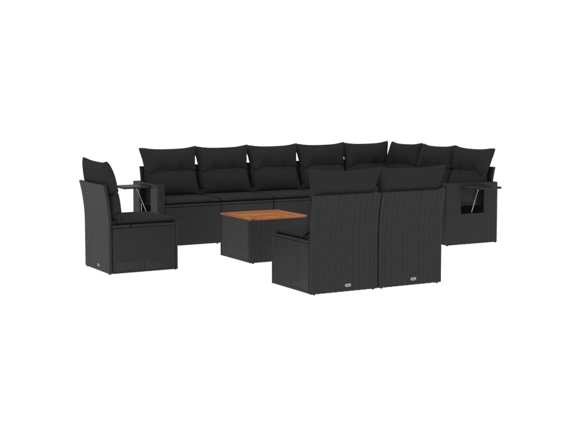 Maison Exclusive - Set De Sofás De Jardín 11 Pzas Y Cojines Ratán Sintético Negro