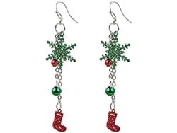 Pendientes Colgantes Con Forma De Calcetín Navideño Y Copos De Nieve En Metal Hipoalergénico