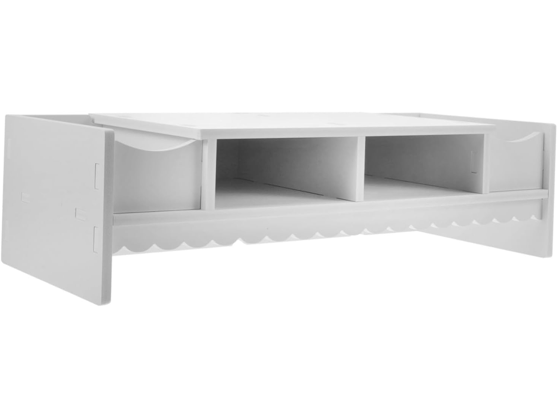 Soporte multifuncional para monitor en PVC blanco, estante de escritorio, diseño elegante. SFUSHOS