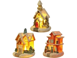Conjunto De 3 Casas Navideñas Para Pueblo Con Luces Led, Adornos De Resina Y Decoración Navideña.