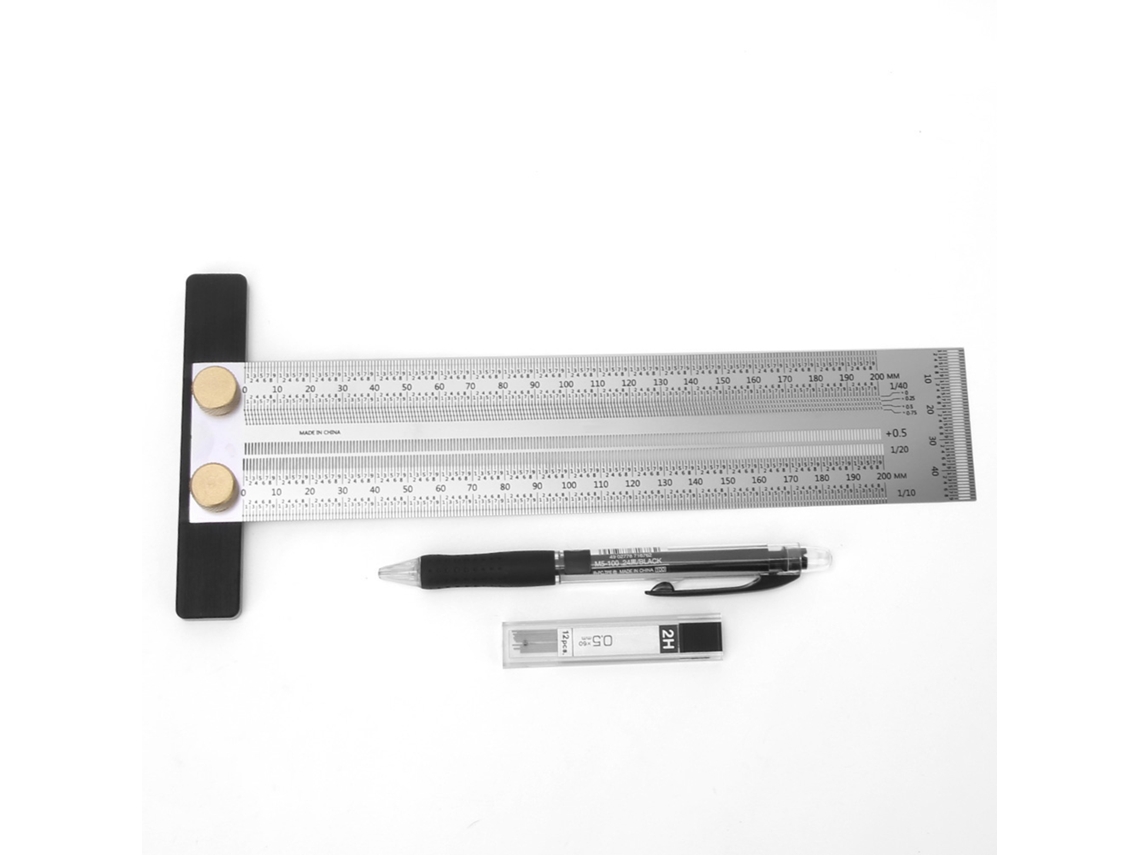 Regla De Marcado En T De Acero Inoxidable De 200 Mm Con Lápiz Automático Para Carpintería.
