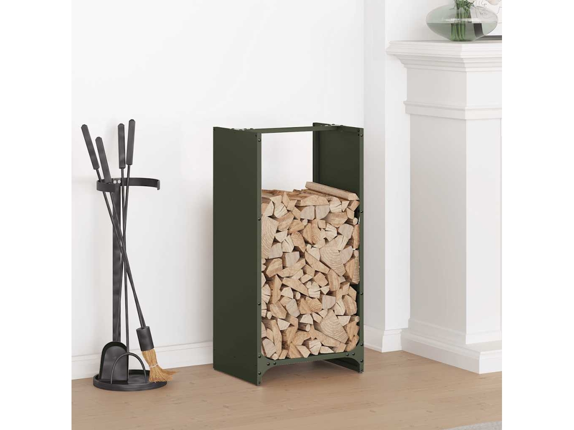 Leñero de acero laminado en frío color verde oliva LOVELY HOME