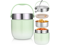 Recipiente Térmico De Acero Inoxidable De 1200 Ml Con Cuchara Plegable, Para Sopas Y Helados, Color Verde.