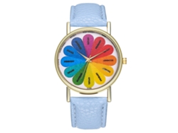 Reloj De Pulsera De Cuarzo Informal Para Mujer Con Correa De Piel Sintética Azul Claro.