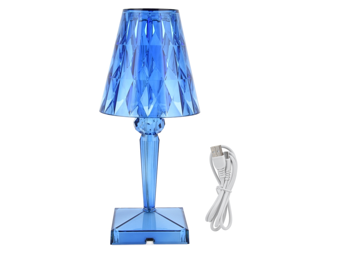 2026-lámpara De Mesa De Cristal Led Con Prisma Transparente, Regulable, Carga Usb, Iluminación Interior Azul