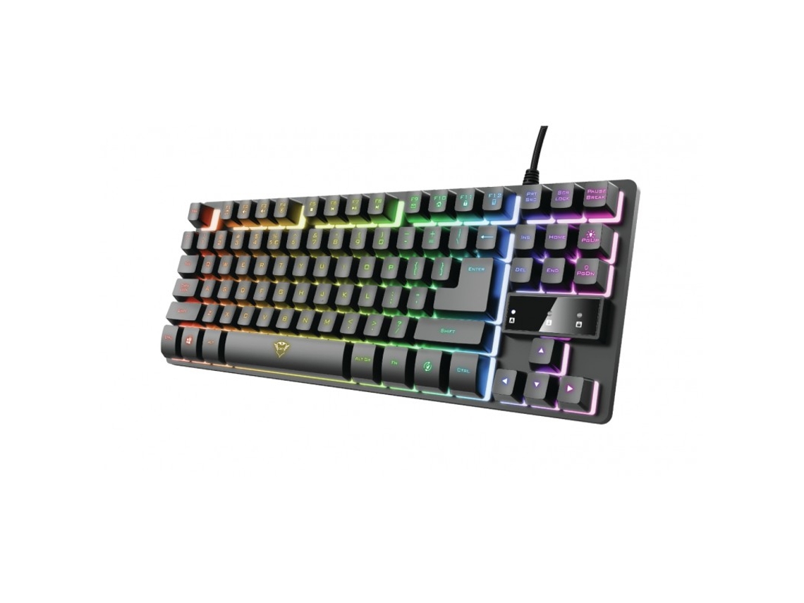 Teclado USB Trust Gxt 833 Thado para juegos en español, negro y plateado (24067vayotoy)