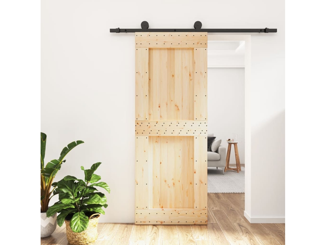 Puerta Corredera Con Herrajes Madera Maciza De Pino 80x210 Cm