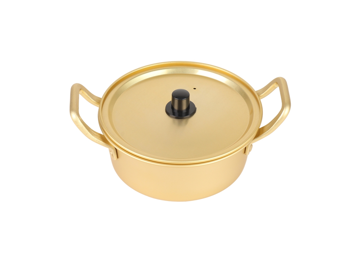 Olla Para Fideos Ramen Coreanos, Aluminio Amarillo, 16 Cm Con Asas Dobles.