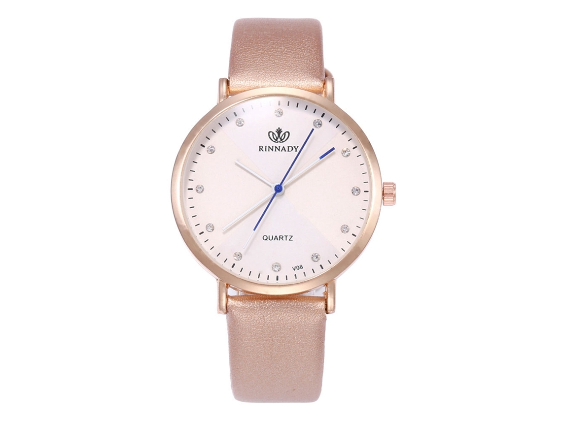 Elegante Reloj De Pulsera Analógico De Cuarzo Para Parejas Con Esfera Redonda Dorada.