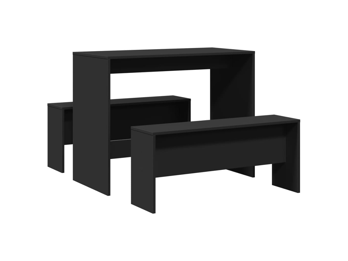 Conjunto 3 Juego De Mesa Y Banco De Comedor VIDAXL Negro Madera contrachapada (97x47x75 cm)