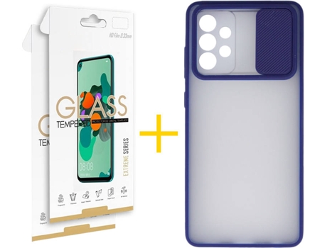 Carcasa y 2 Protectores de Pantalla de Vidrio Samsung A72 5G SKYHE Gel Protección Cámara Azul