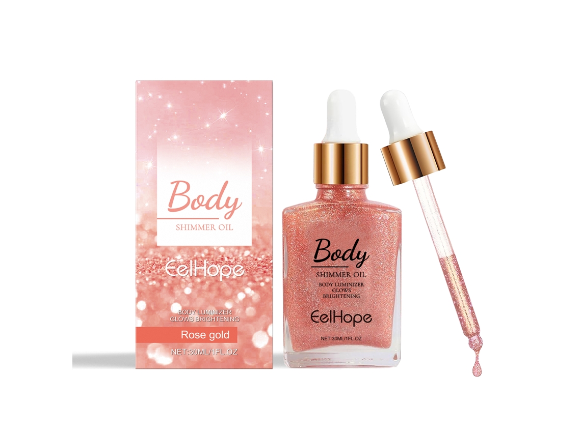 Aceite corporal con brillo oro rosa