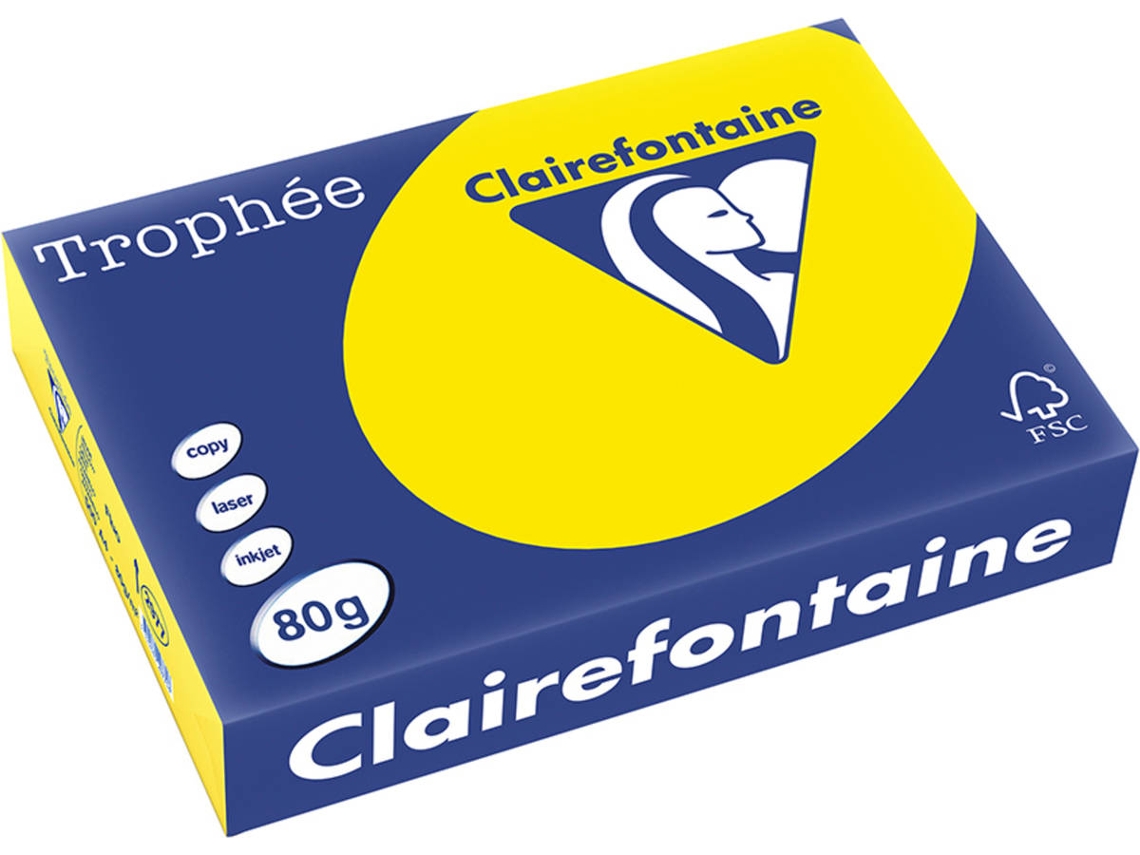 Papel CLAIREFONTAINE Copia, láser y chorro de tinta Trophée A4 80 gsm (500 Hojas - Amarillo Fluorescente)