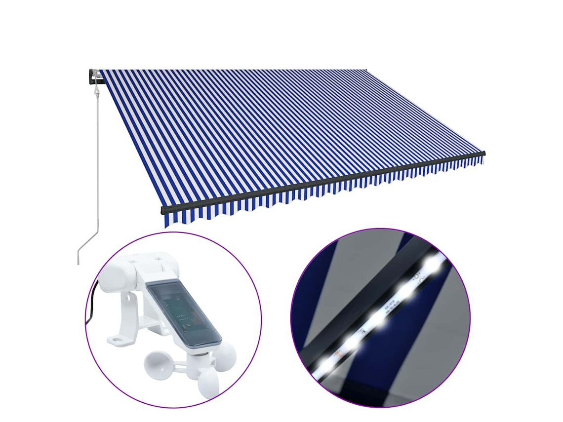 Maison Exclusive - Toldo Con Led Y Sensor De Viento Azul Y Blanco 500x300 Cm