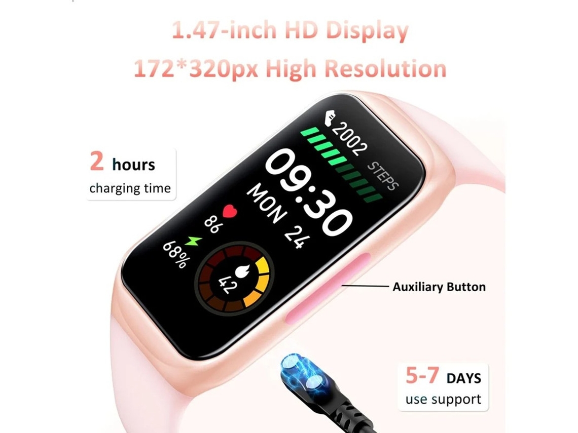 Reloj inteligente con monitor de actividad física de 1,47 pulgadas y monitorización continua de la frecuencia cardíaca y el oxígeno en sangre. Bestvite