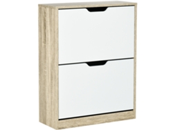 Zapatero De Madera Con 2 Puertas, Con Capacidad Para 8 Pares, Color Blanco Natural.