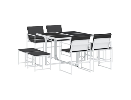 Conjunto 9 de comedor de jardín VIDAXL con cojines textilene blanco