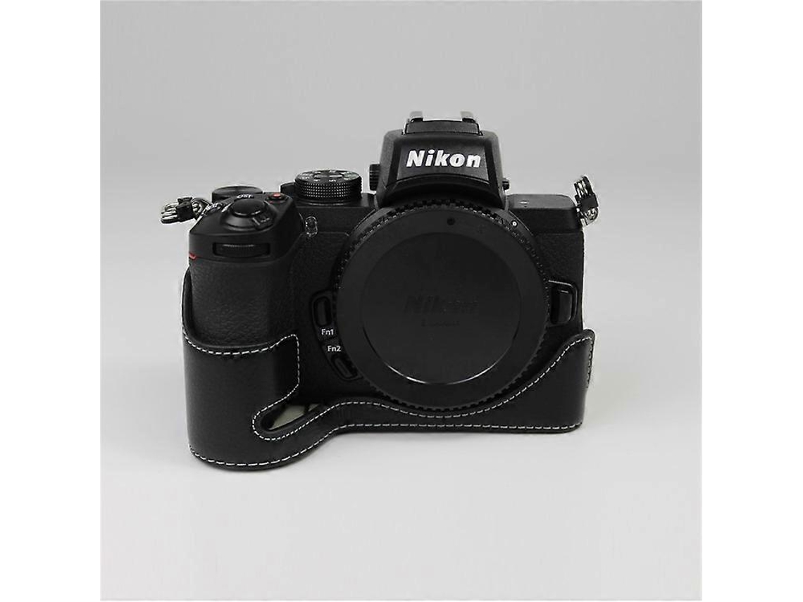 Bolsa protectora de cuero genuino para cámara con fondo mediano compatible con Nikon Z50 Facpoet