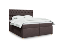 Cama Box Spring Con Colchón Tela Marrón Oscuro 200x200 Cm