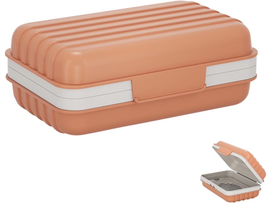 Jabonera Naranja Portátil Con Tapa Y Escurridor