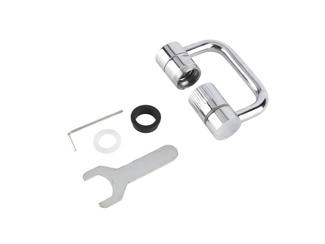 Brazo extensor mecánico giratorio de acero inoxidable para grifo con diseño antisalpicaduras.
