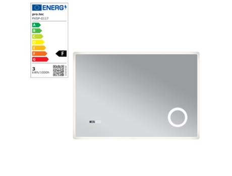 Espejo de pared con LED Racale para baño IP65 con reloj antivaho y lupa aluminio 70 x 100 x 3 cm Blanco PRO.TEC