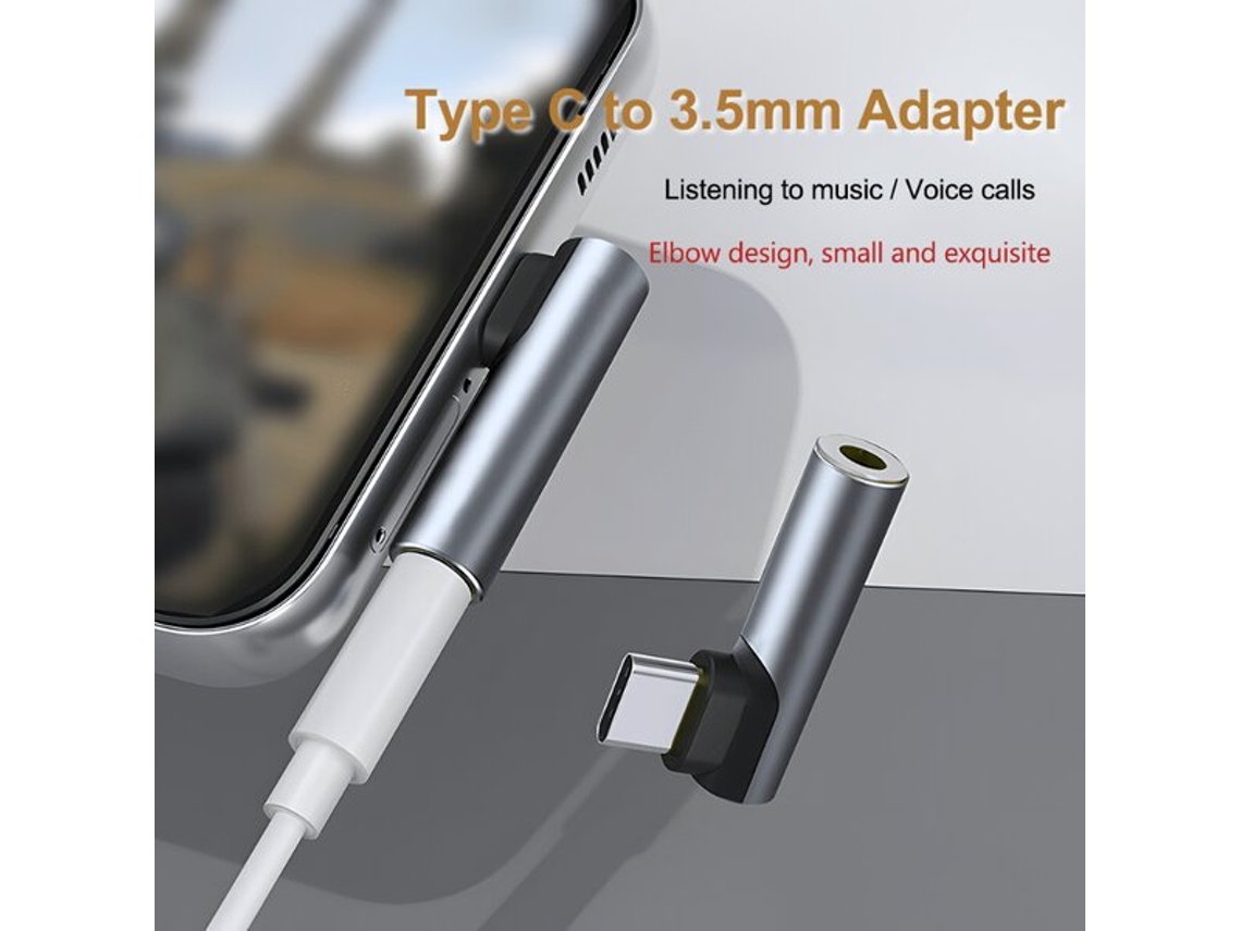 Adaptador USB C a conector de auriculares de 3,5 mm, diseño de codo