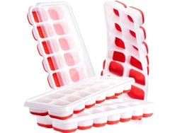 4 Bandejas Para Cubitos De Hielo Con Tapas Para Congelar, De Fácil Extracción, Apilables Para Bebidas Y Cócteles (rojo)