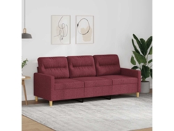 Sofá De 3 Plazas | Sofá De Salón | Sofá De Descanso De Tela Rojo Tinto 180 Cm
