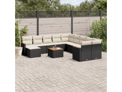 Conjunto de sofá de jardín de 12 piezas con cojines en mimbre sintético negro de DKD Home Decor