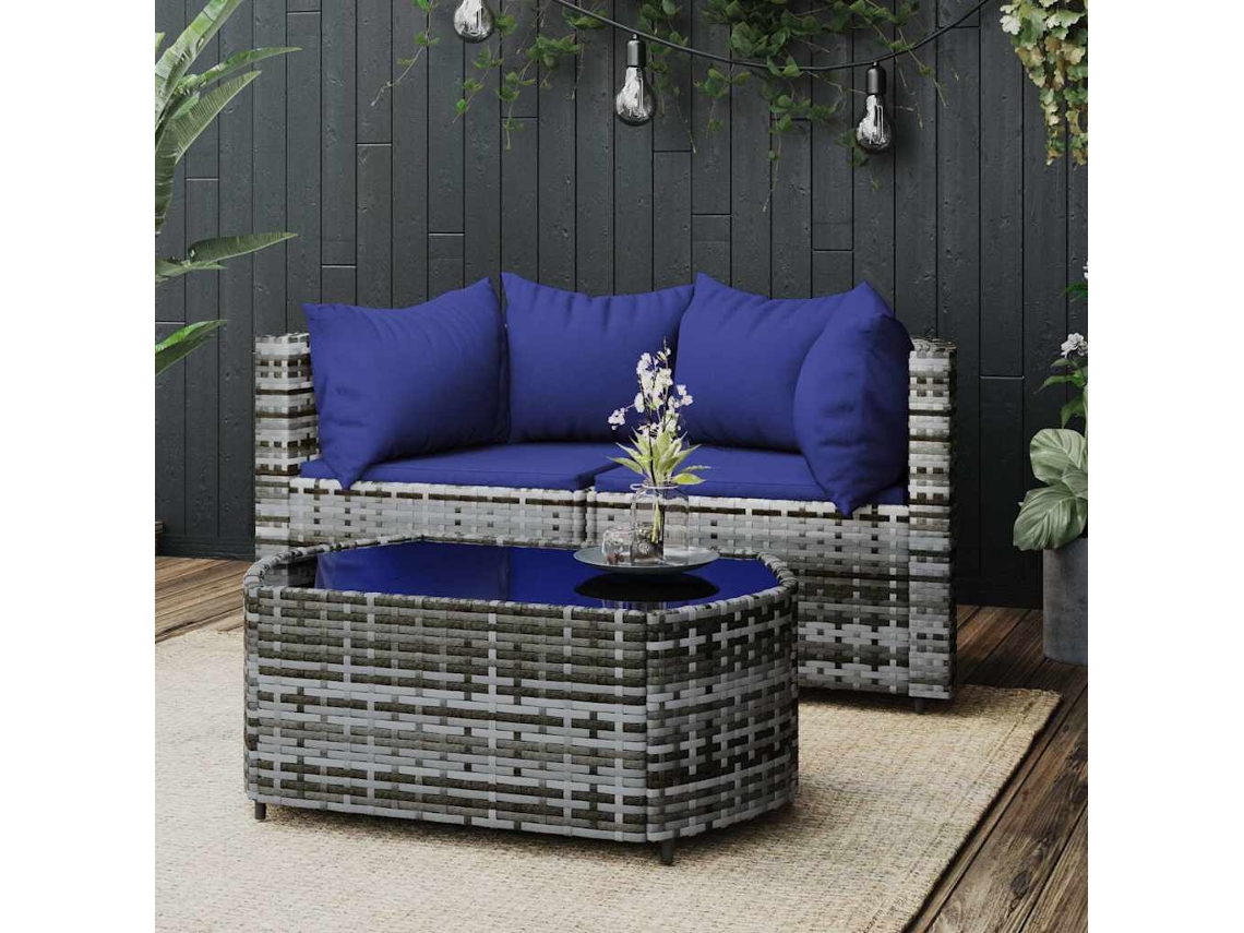 Conjunto de jardín de 3 piezas con cojines, ratán gris, DKD Home Decor