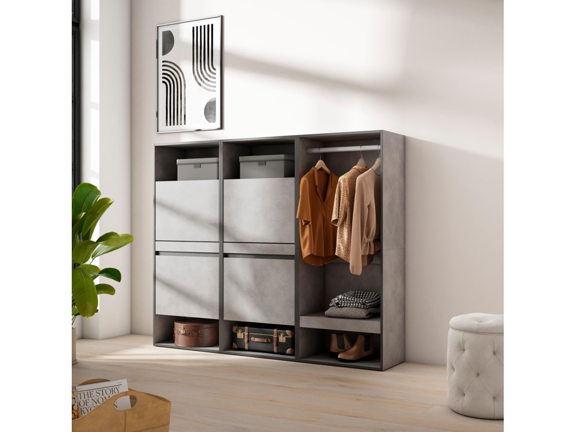 Zapatero, 180x145x35 cm, Dormitorio, habitación, Vestidor abierto, Cemento SKRAUT HOME