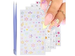 Pegatinas De Uñas Con Diseño De Flores En 3d, Calcomanías Autoadhesivas Con Pinzas Para El Diseño De Uñas.