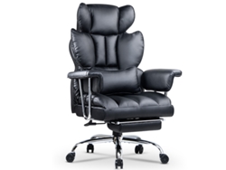 Sillón de oficina ergonómico BOTIFLY gran sillón de dirección en cuero PU con reposapiés y cojín de apoyo lumbar Negro
