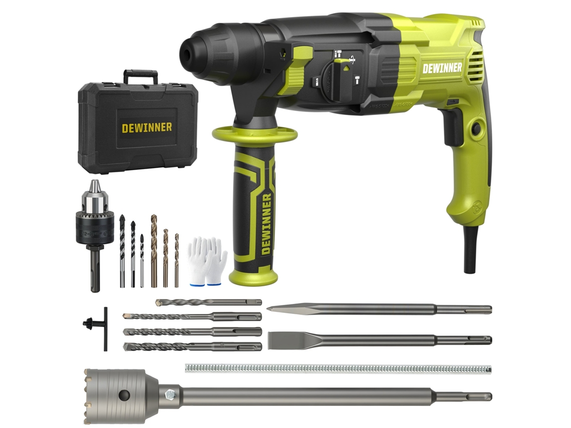Taladro Percutor De 1100 W Y 3,4 J, Taladro Percutor De 0-1500 Rpm/5500 Golpes Por Minuto Con 4 Funciones Y Embrague De Seguridad, 20 Accesorios,