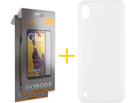 Carcasa + 2 Protectores de Vidrio Full Samsung Galaxy A10 ACCETEL Silicona Liso Transparente