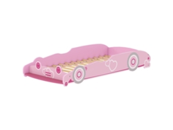 Cama Infantil 70x140 Cm Con Barrera Anticaídas Y Somier Cabecero En Forma De Coche Rosa