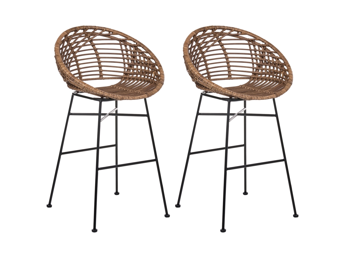 Conjunto De 2 Bancos De Bar Beliani Windom De Rattan Castanho 56x51x95