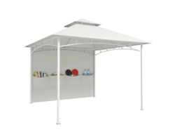 Cenador de jardín metálico de 3x3 m con cortinas, bolsillos, espacio de almacenamiento, gancho y techo, color blanco/crema.
