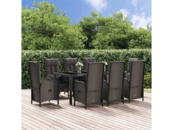 Juego de comedor de jardín de 9 piezas con cojines de mimbre negro/gris de DKD Home Decor