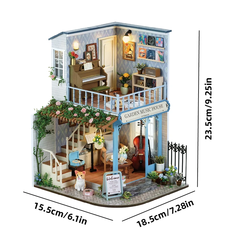(bc003a) Juego De Muebles E Iluminación Para Casa De Muñecas De Madera Grande Para Armar Uno Mismo