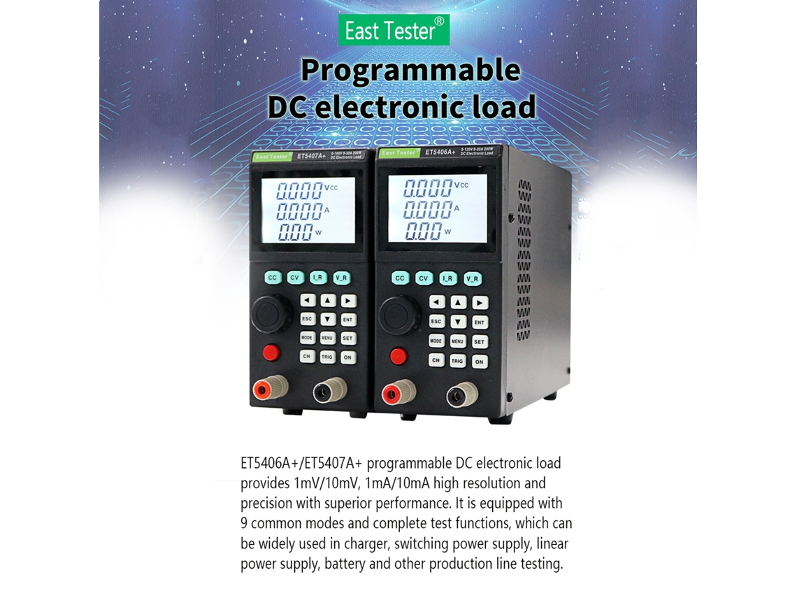 Probador de carga eléctrica de CC programable East Tester ET5406A+ de 200 W para pruebas de CC/HP