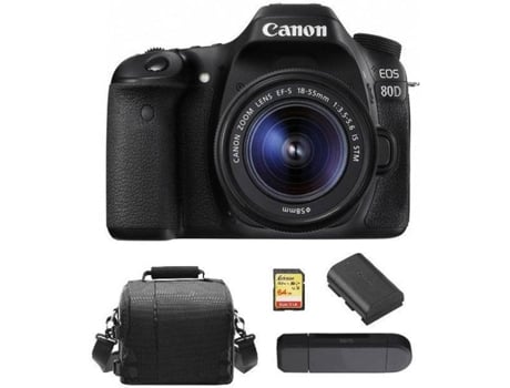 Cámara Reflex CANON EOS 80D + Objectivo EF-S 18-55MM F3.5-5.6 IS STM + Tarjeta SD 64GB + Bolsa + Batería LP-E6N + Lector de Tarjetas SD (APS-C)