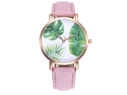Reloj De Cuarzo De Piel Pu Moda Con Diseño De Hojas Simples Unisex (rosa)
