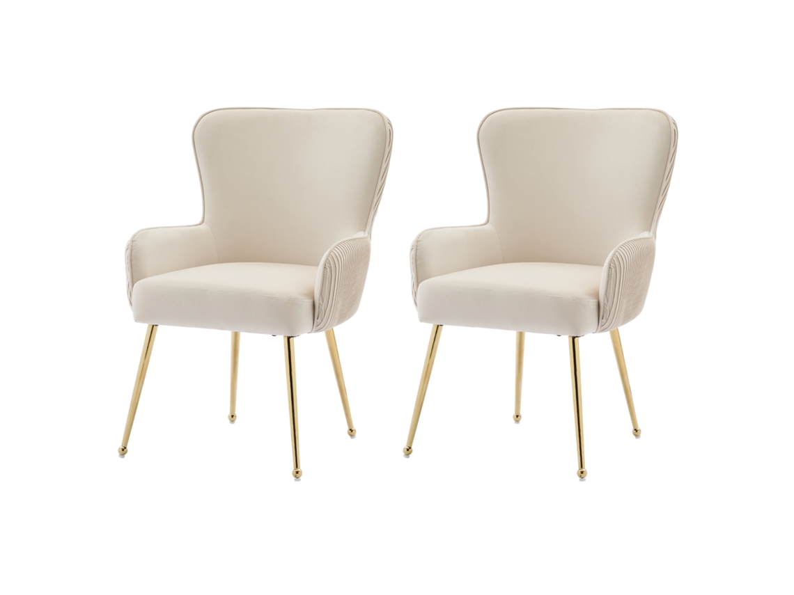 Juego de 2 sillas de terciopelo con reposabrazos y patas de metal dorado Beige y dorado Mobrio