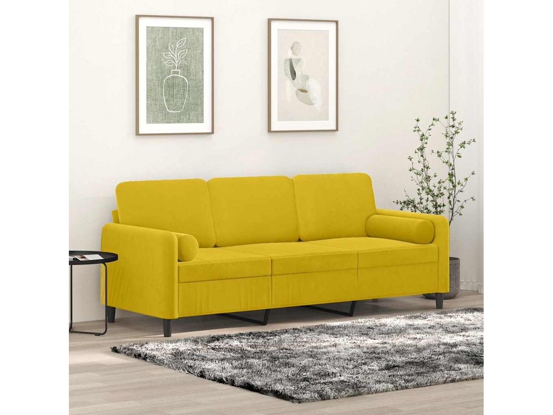 Sofá De 3 Plazas | Sofá De Salón | Sofá De Descanso Con Cojines Terciopelo Amarillo 180 Cm